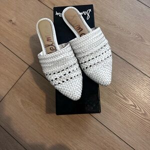 Women's White Woven Mules